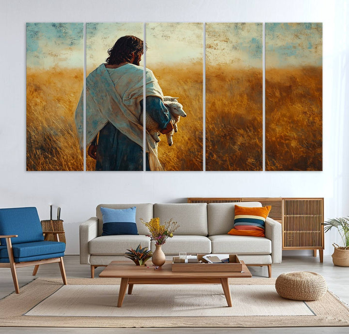 Jesus the Good Shepherd Wall Art Canvas Print - Inspirational Christian Religious Print for Prayer Room Decor