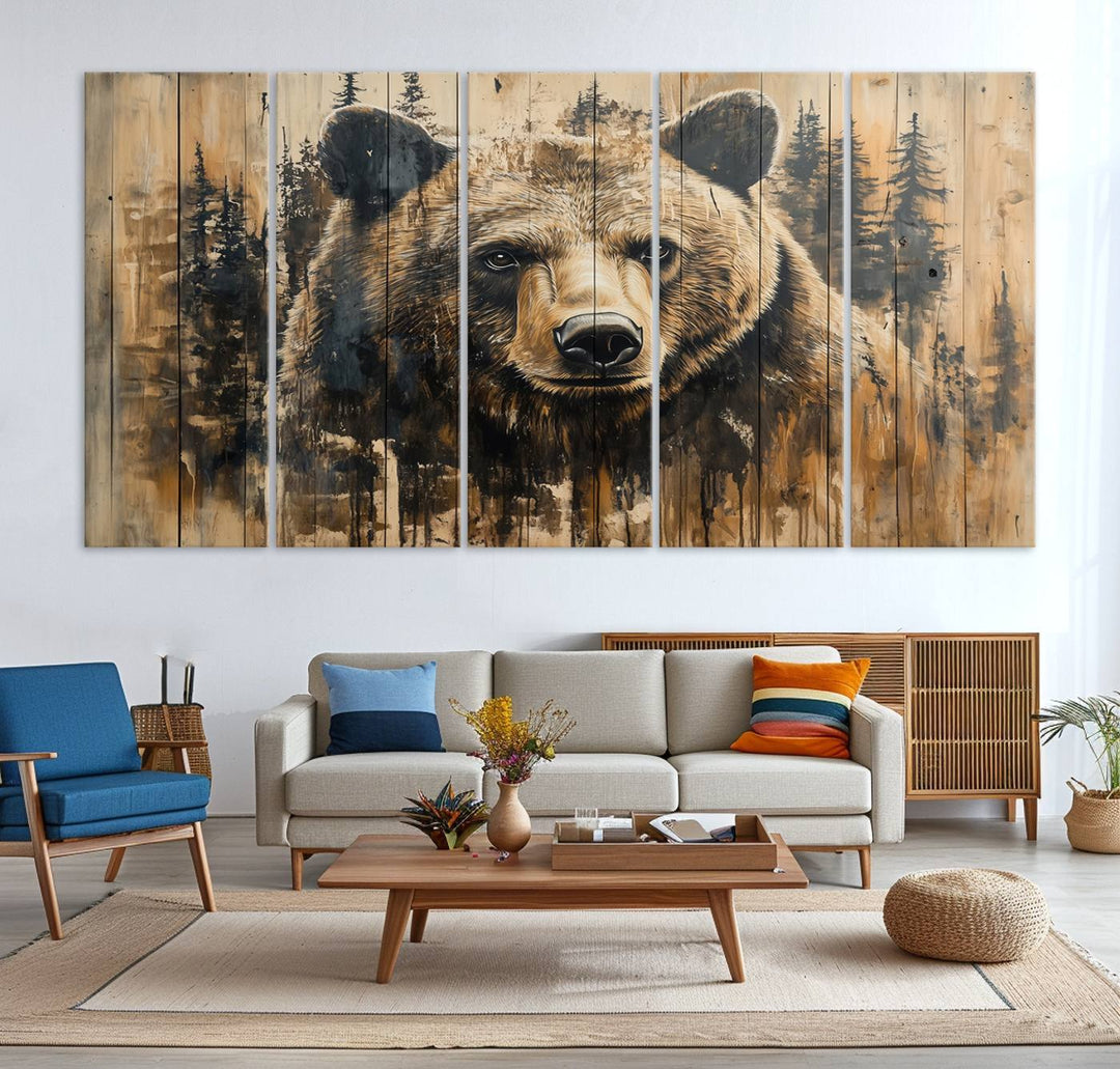 Rustic Bear Wall Art Canvas Print | Framed & Ready to Hang | Rustic Animal Artwork for Living Room, Office, Cabin, or Nature-Inspired Décor