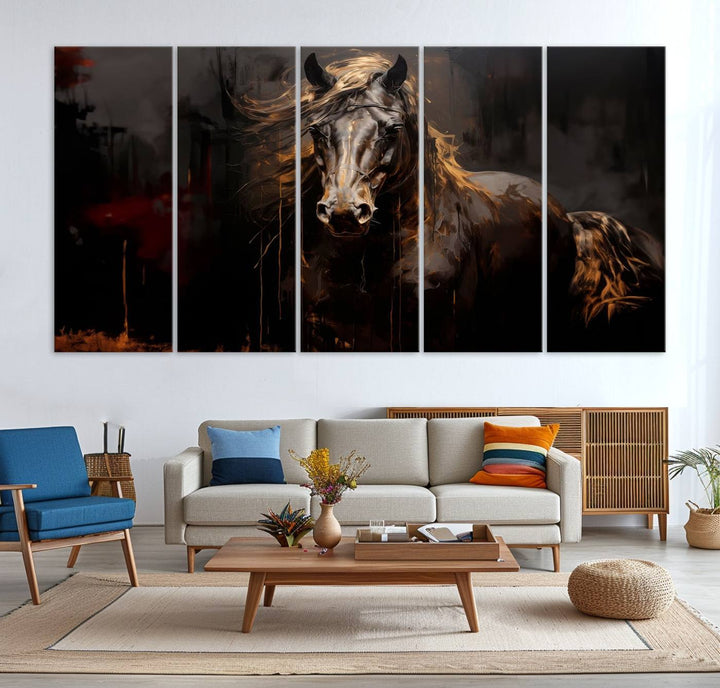 Abstract Black Horse Canvas Print | Abstract Equine Wall Art | Western Decor Print | Horse Lover Gift | Farmhouse & Cabin Wall Art