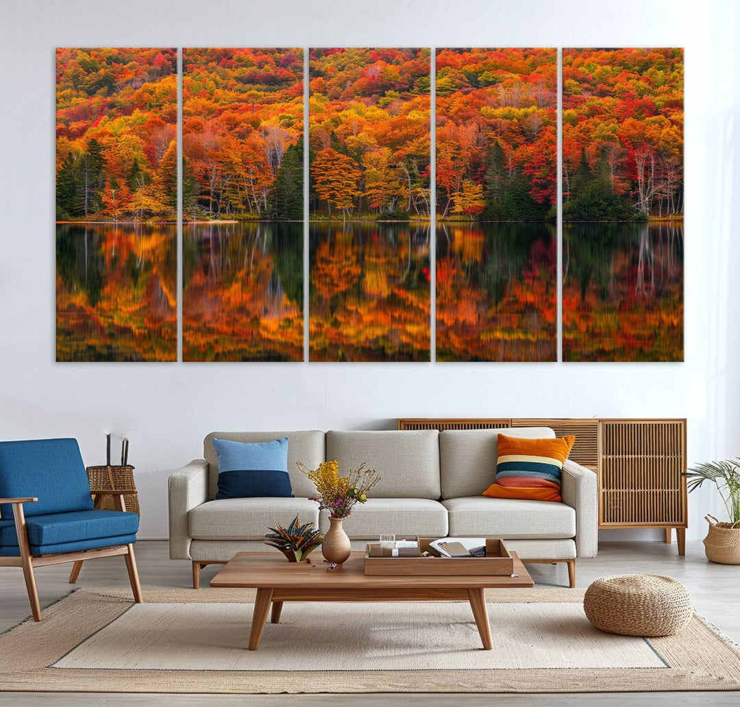 Autumn Reflection Canvas Print, Stunning Fall Foliage Wall Art, Serene Lake Landscape, Perfect Seasonal Decor Print