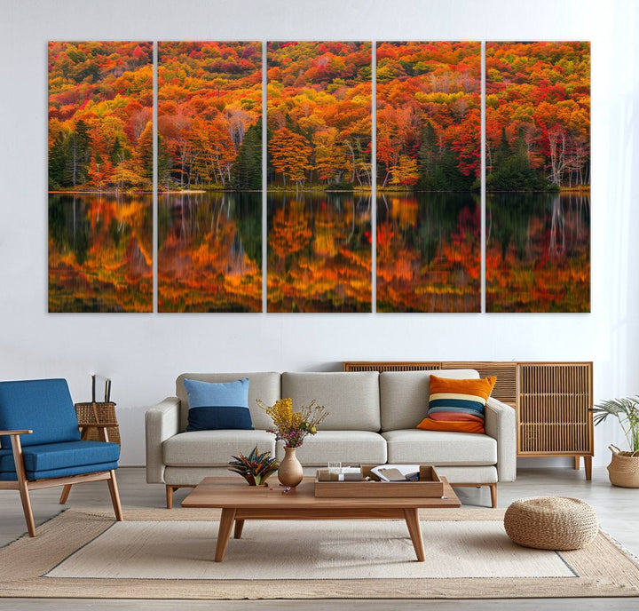 Autumn Reflection Canvas Print, Stunning Fall Foliage Wall Art, Serene Lake Landscape, Perfect Seasonal Decor Print