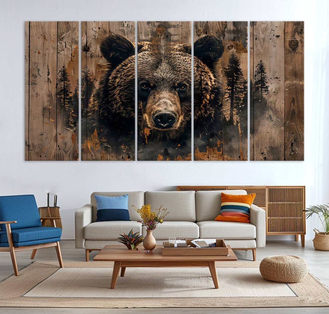 Rustic Bear Wall Art | Triptych Canvas Print | Rustic Cabin Wall Decor | Forest-Inspired Animal Art | Perfect for Farmhouse or Woodland Print