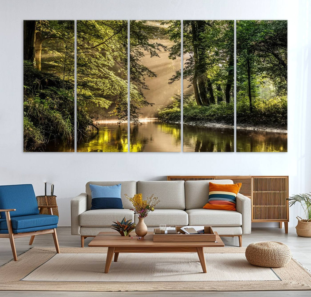 Forest River Landscape Wall Art | Ready to Hang Canvas Print | Perfect for Farmhouse Wall Decor, Cabin Wall Art, Nature-Inspired Home Décor