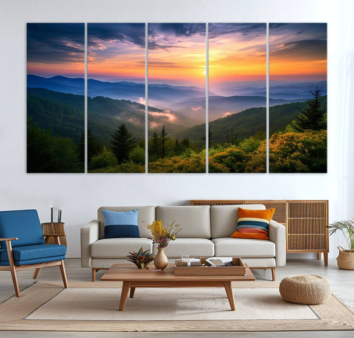 Majestic Mountain Sunrise Landscape Wall Art | Canvas Print Ready to Hang | Perfect for Farmhouse Wall Decor, Cabin Wall Art, Nature Lover’s Retreat