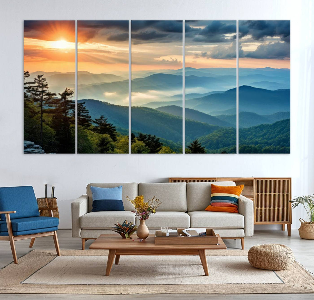 Sunrise Over Mountain Range Wall Art | Canvas Print Ready to Hang | Perfect for Farmhouse Wall Decor, Cabin Wall Art, Nature-Inspired Home