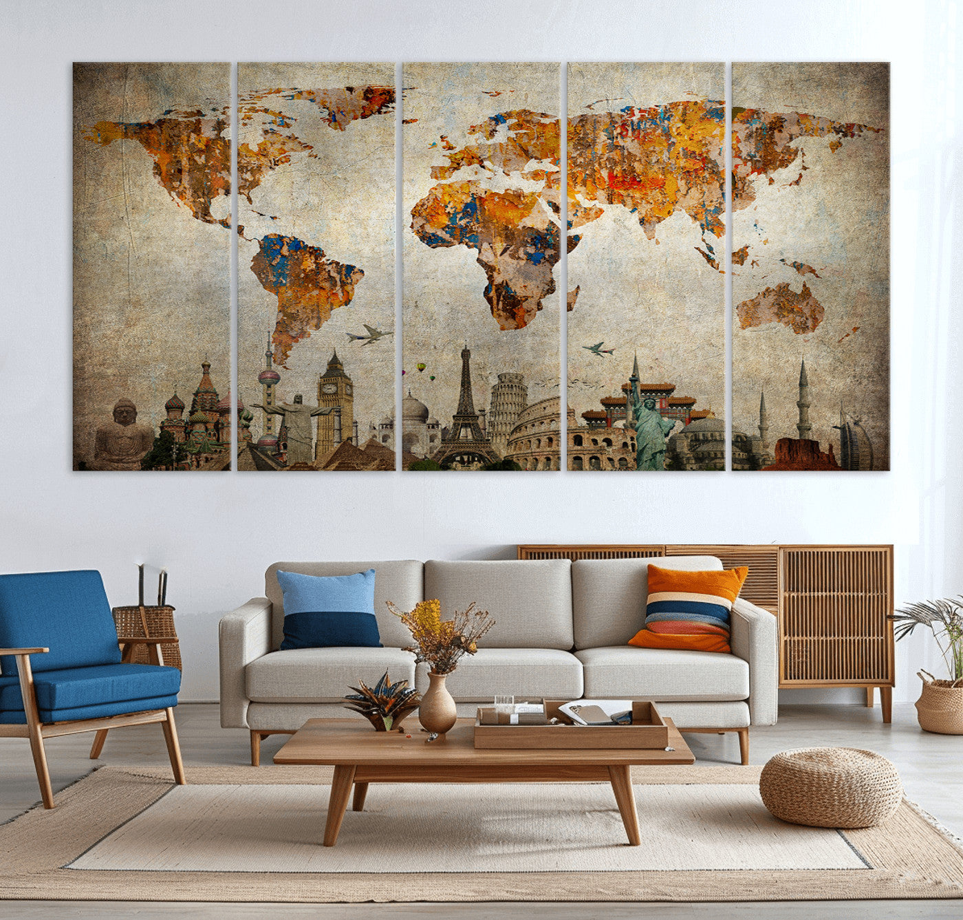 54918-MGV-CV-36X24-Push Pin World Map Canvas Print – Framed Wall Art for Couples to Track Their Travels – Anniversary Gift or Home Adventure Decor