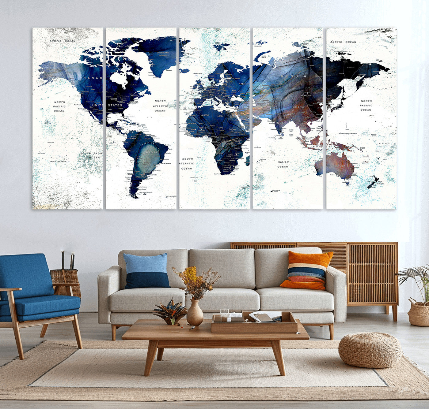 27071-MGV-CV-36X24-Push Pin World Map Canvas Print – Framed Wall Art for Couples to Track Their Travels – Anniversary Gift or Home Adventure Decor