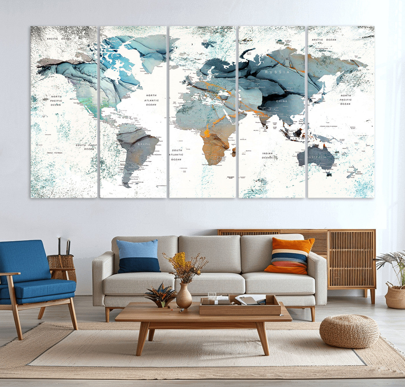 48730-MGV-CV-36X24-Push Pin World Map Canvas Print – Framed Wall Art for Couples to Track Their Travels – Anniversary Gift or Home Adventure Decor