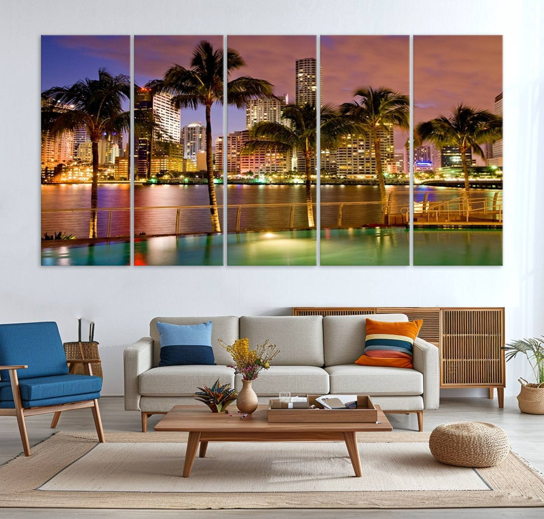 Art mural MIAMI Impression sur toile Miami Skyline avec palmiers