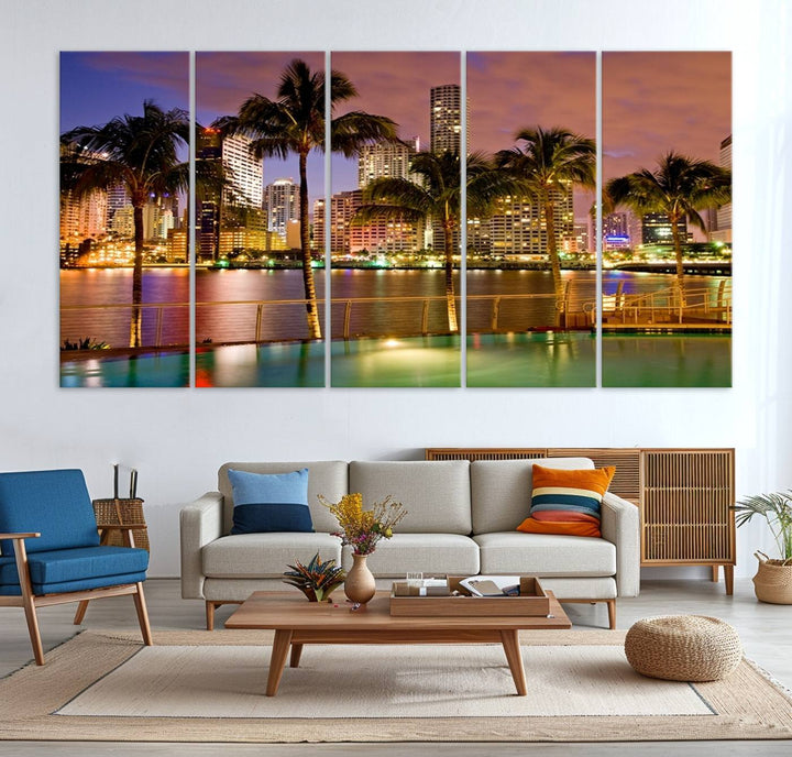 Art mural MIAMI Impression sur toile Miami Skyline avec palmiers