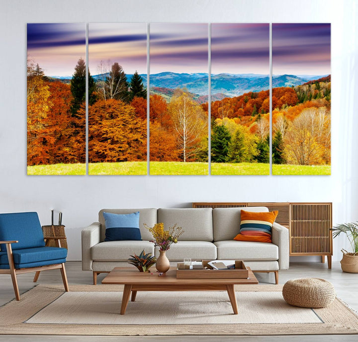 Autumn Forest Mountain Wall Art Canvas Print | Colorful Giclee Forest Canvas Print | Scenic Landscape Art for Living Room Decor Art Print