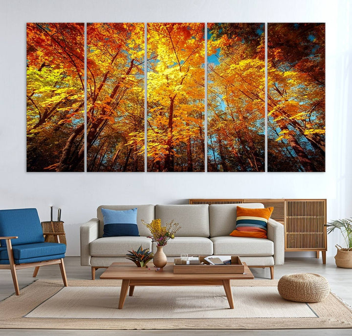 Forest View at Fall Wall Art hangs prominently, showcasing its beauty.