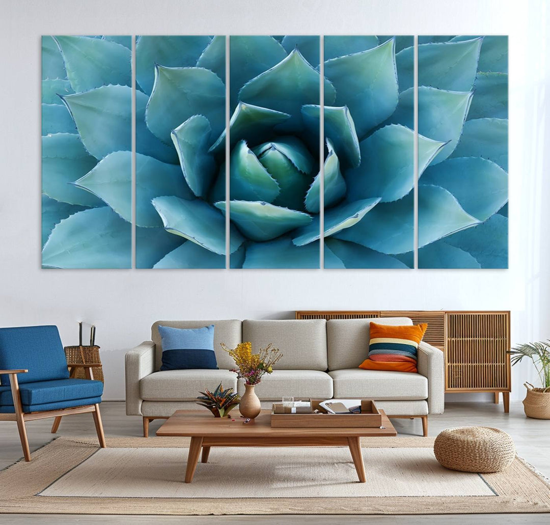 The Large Agave Succulent Canvas Wall Art is displayed on the wall.