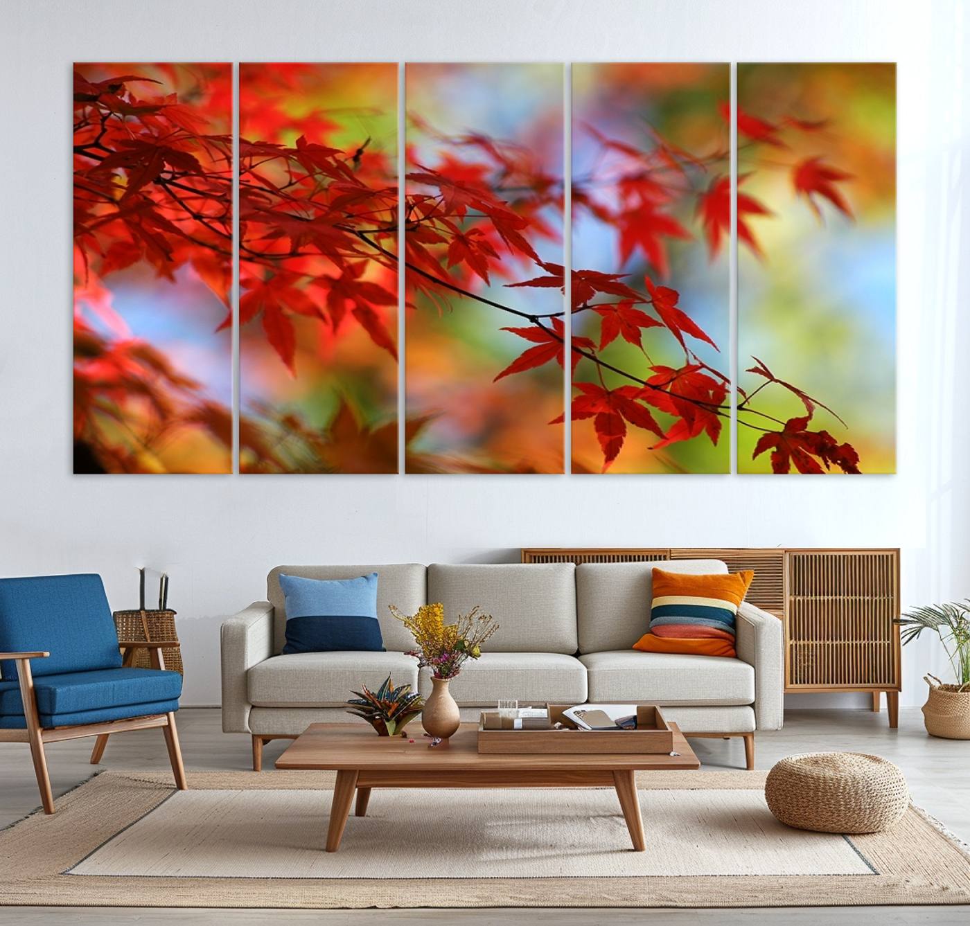 68946-MGV-CV-36X24-Red Leaves Autumn Forest Wall Art Canvas, Red Leaves Autumn Forest Canvas Print