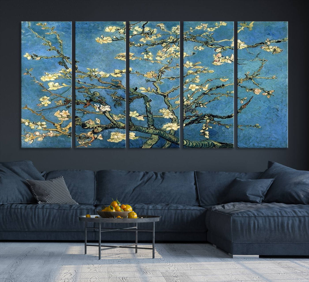 A Van Goghs Almond Blossom canvas print adds a touch of elegance to the wall.