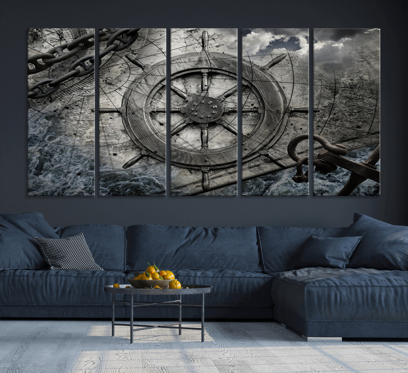 36770-MGV-CV-36X24-Ship Steering Wheel Vintage Wall Art Canvas Print