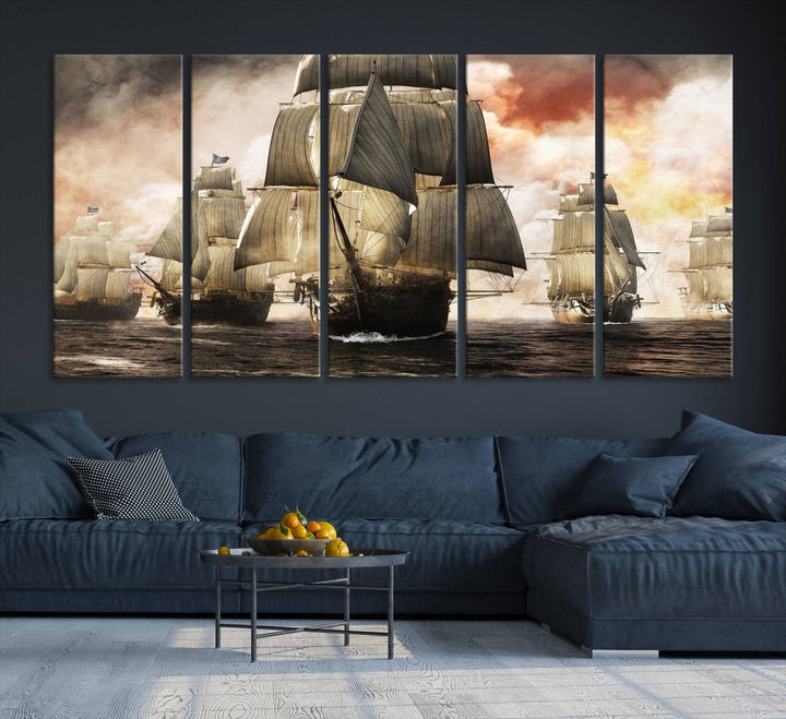 Pirate Fleet Canvas Print of ships at sea.