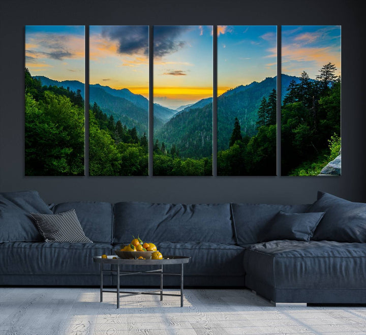 The Glamorous Landscape Canvas Wall Art is featured in the dining room.