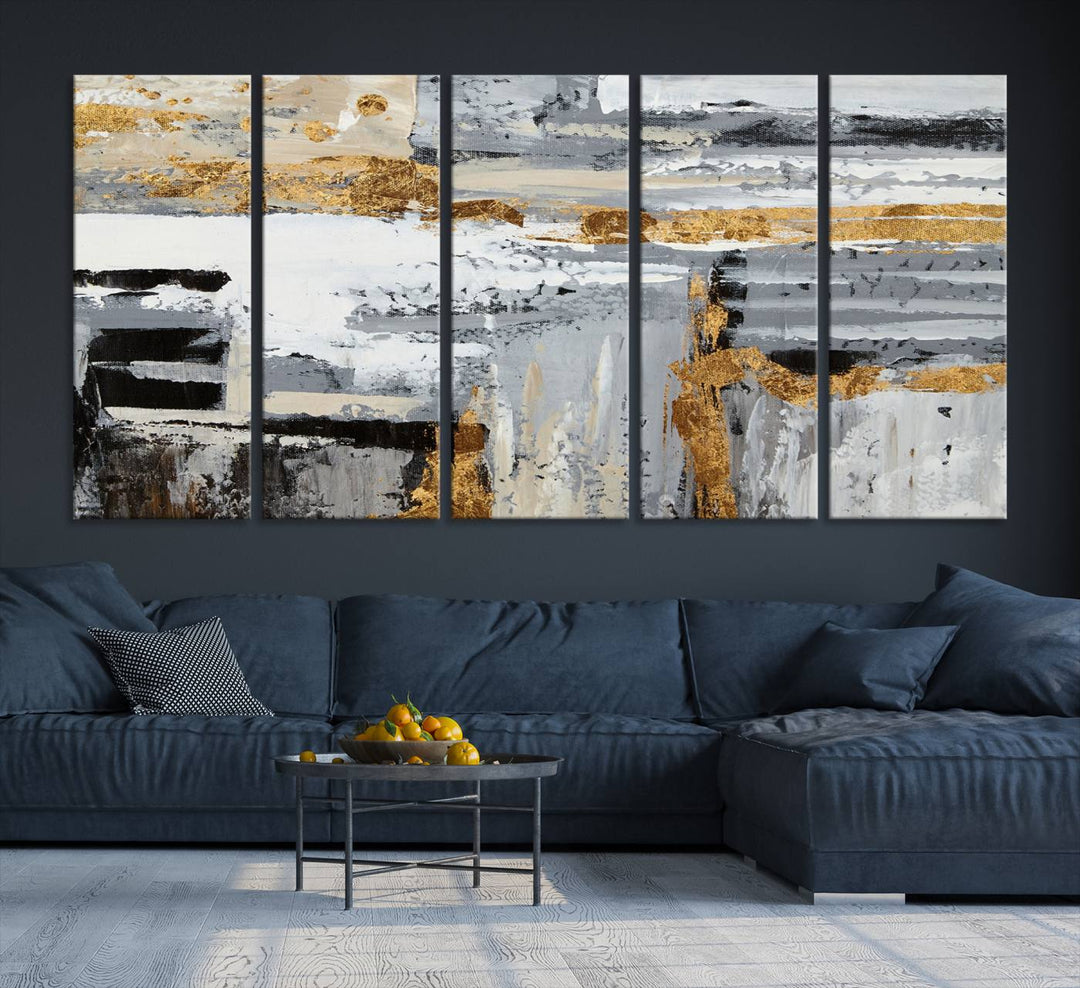 The Abstract Painting Canvas Wall Art in gray tones radiates modern elegance.