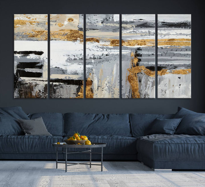 The Abstract Painting Canvas Wall Art in gray tones radiates modern elegance.