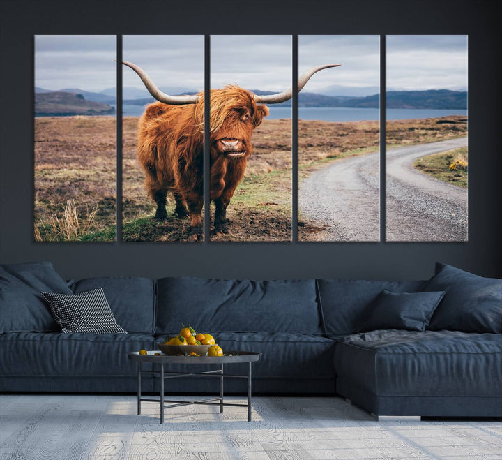 The Longhorn Highland Cow Canvas Wall Art is prominently displayed.