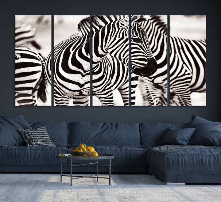 The Brilliant Zebra Photography Art Canvas Print hangs prominently on the wall.