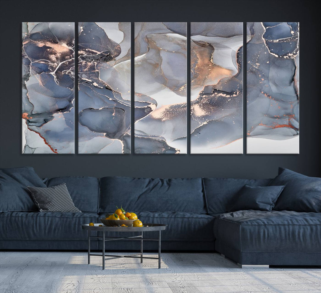 Contemporary Art Gray Gold Abstract Canvas Print.