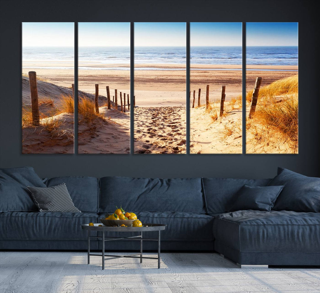 Serene Beach Path Canvas Art, Giclee Canvas Print with Gallery Wrap, Coastal Sand Dunes Wall Art Featuring Canon Print Quality