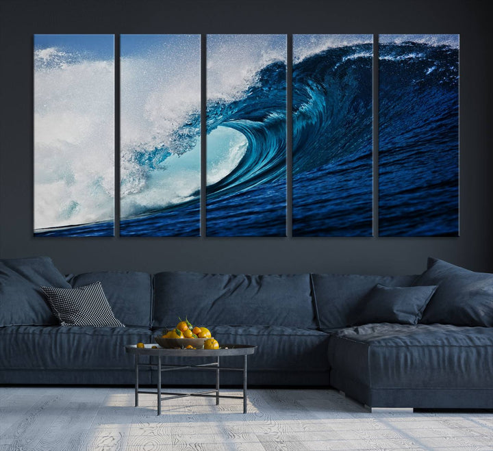 Ocean Wave at Sunset Canvas Art, Large Wall Print of Vibrant Water Waves, Coastal Art for Living Room and Dining Room Decor