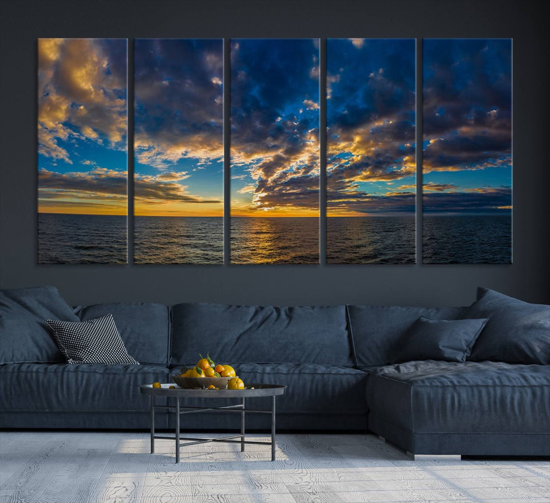 Dramatic Ocean Sunset Canvas Art, Panoramic Seascape Wall Art, Giclee Canvas Print with Canon Quality for Coastal Decor