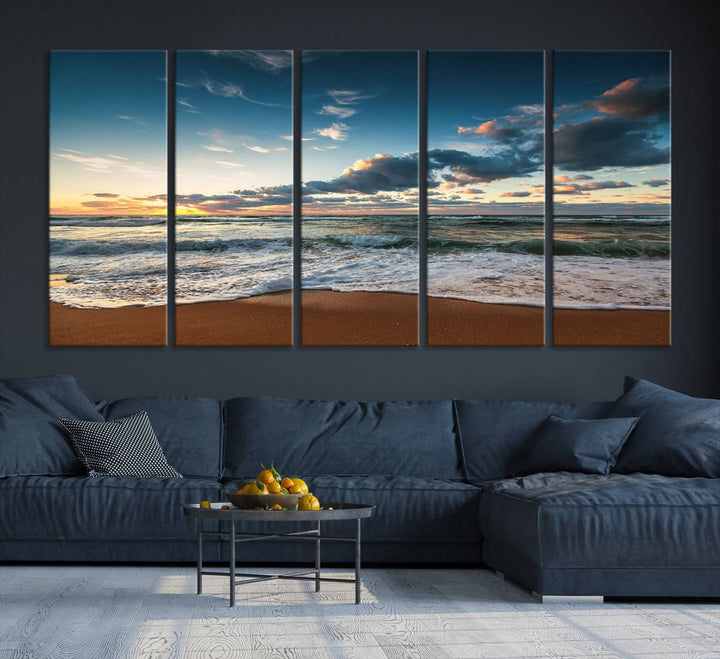 Ocean Beach Wall Art Canvas Print hangs prominently.