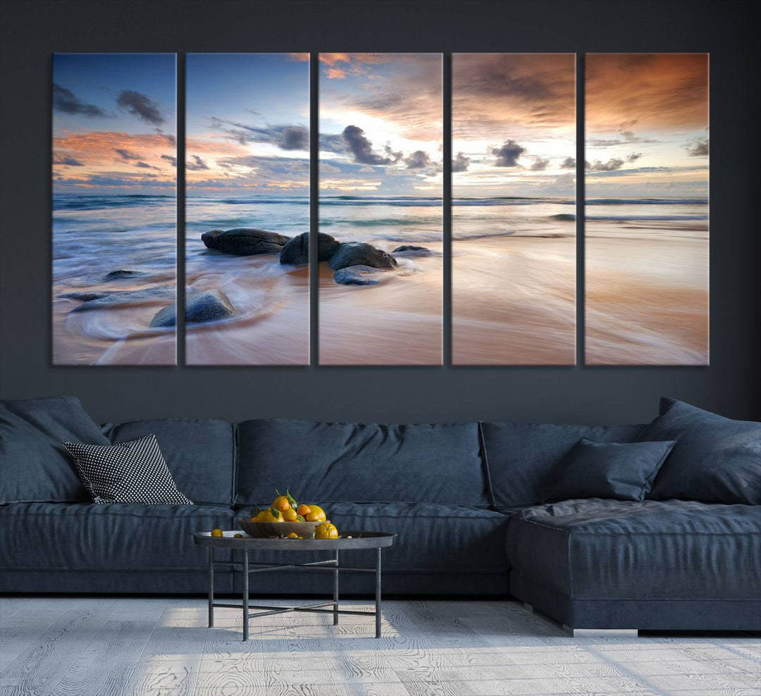 The Serene Weather On The Beach wall art canvas is ready to hang.