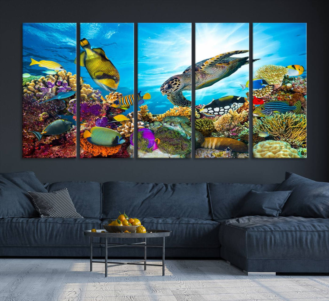 Aquatic Life Sea Turtles Fish Wall Art on canvas, perfect for adding a touch of marine beauty to your space.