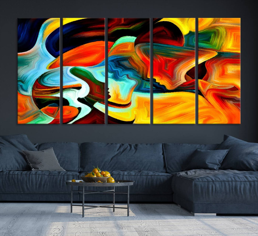 The kitchen wall features the Human Love Figures Abstract Wall Art Canvas Print.