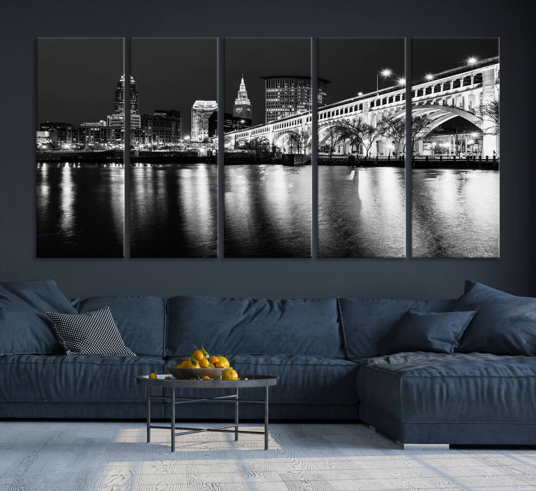 The Cleveland Night Skyline Canvas Print hangs prominently.