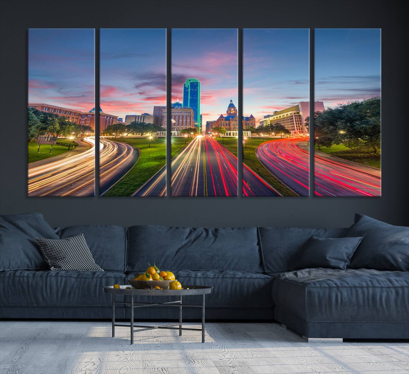 33960-MGV-CV-36X24-Dallas City Lights Large Wall Art Dallas Cityscape Canvas Print Framed Living Room Decor
