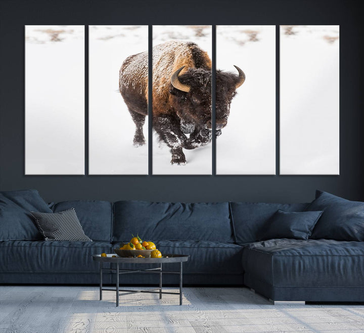 Bison Winter Wall Art Canvas Print for farmhouse decor.