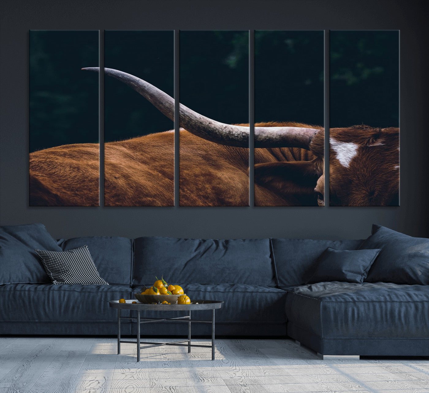 MGV-CV-60X31-5P - Texas Longhorn Bull Wall Art Canvas Print - Large Framed Canvas Wall Art, Animal Print for Rustic Home or Office Décor, Farmhouse Cabin Wall Decor
