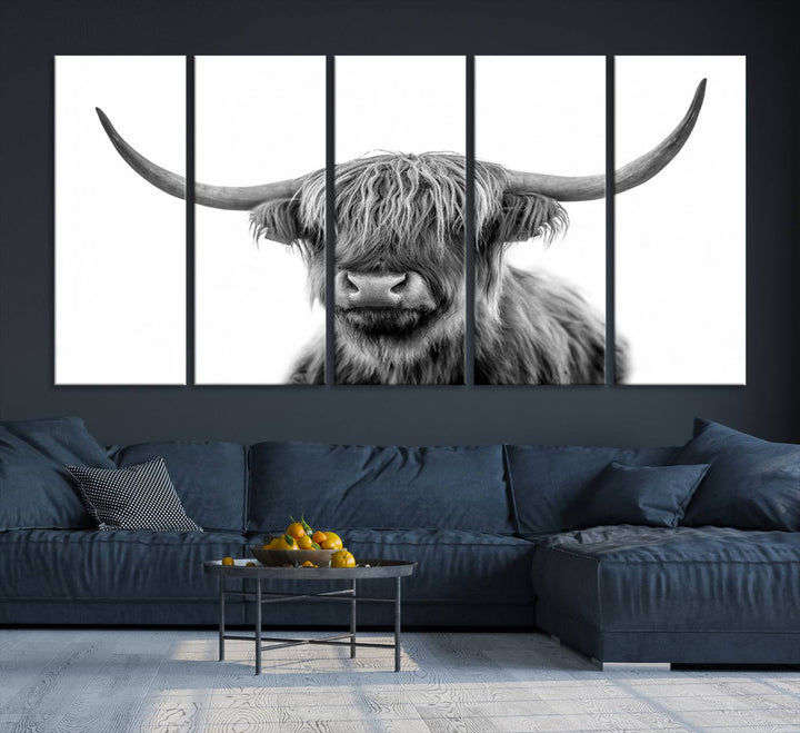 The Grayscale Scottish Highland Cow canvas is a museum-quality piece perfect for your dining room. Enjoy free shipping on this stunning artwork!.