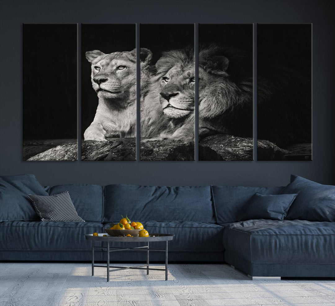 The Lion Couple Canvas Wall Art Print hangs prominently.