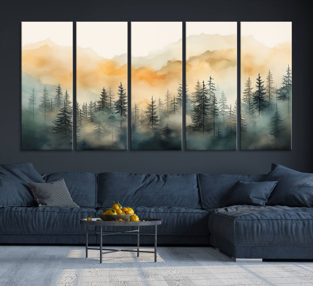 Abstract Forest Print - Mountain Wall Art showcasing a captivating design.