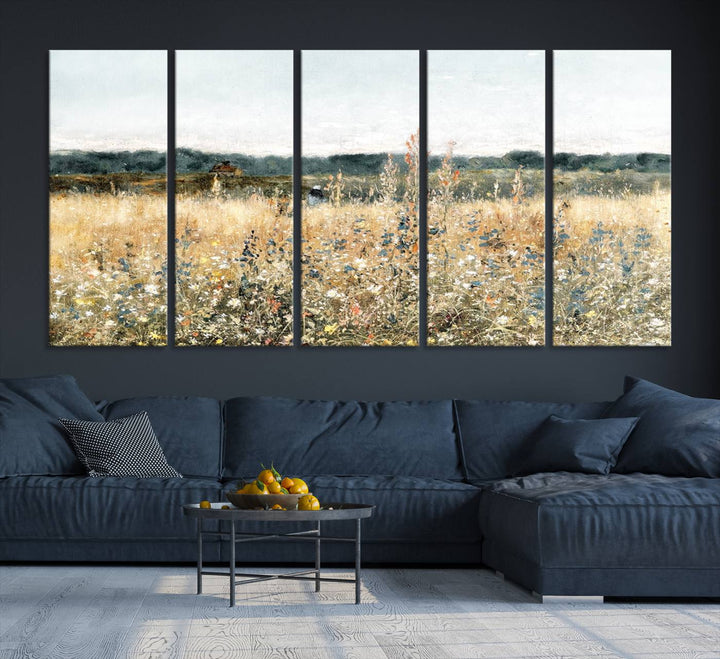 The Wildflower Field Wall Art adds a rustic touch to the space.