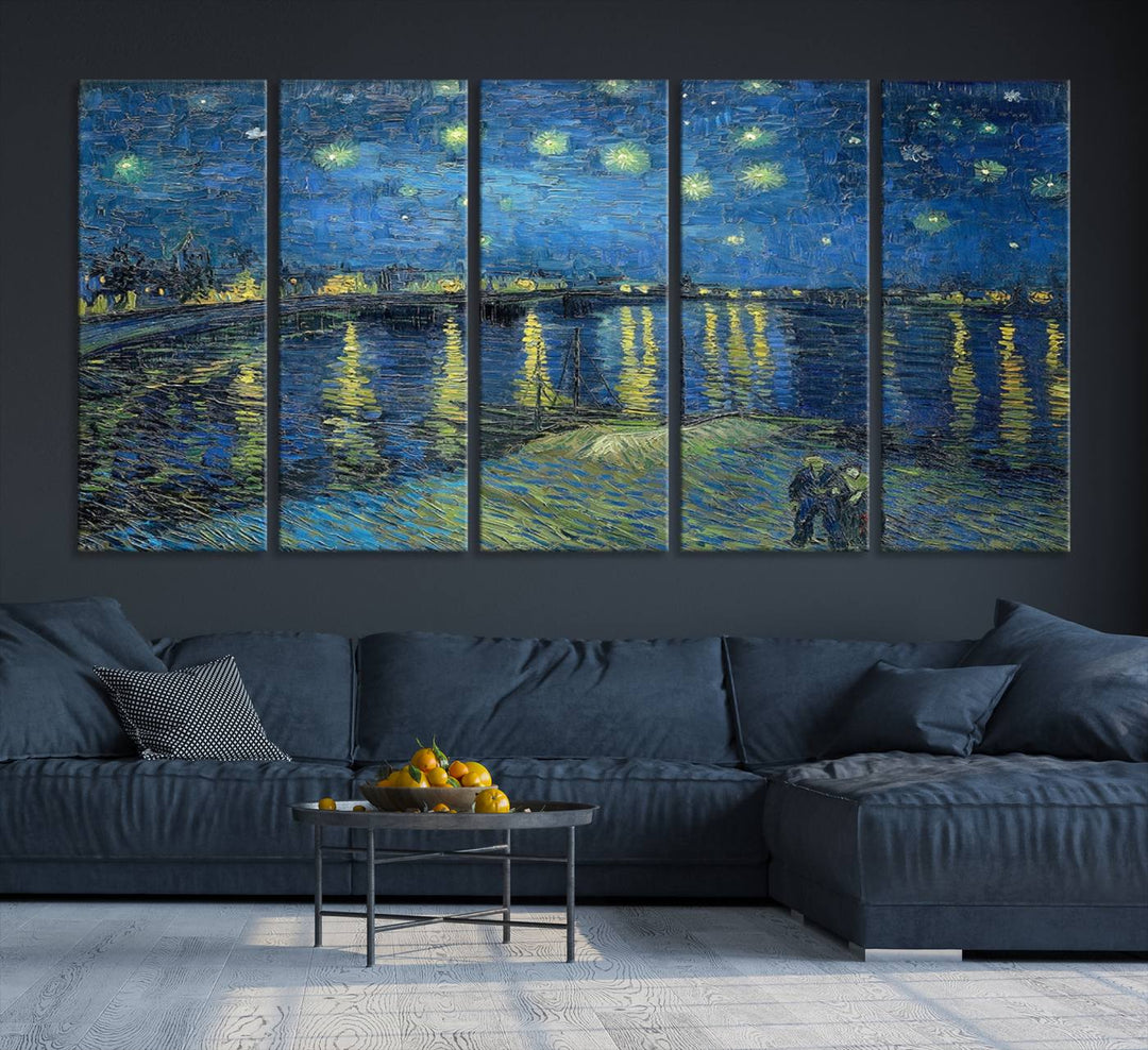 A Vincent van Gogh Starry Night over the Rhone canvas print is displayed on a porch.