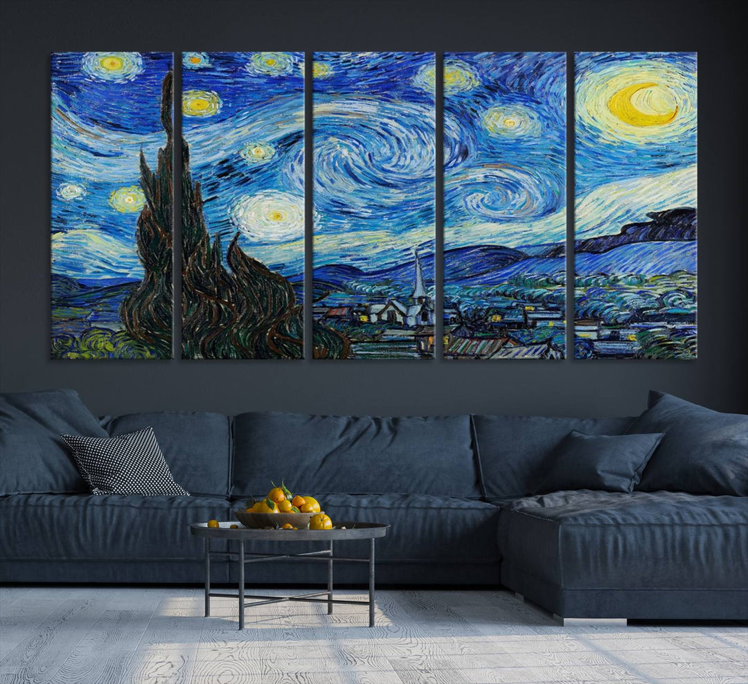 A canvas print of The Starry Night, offering museum-quality art, ready to hang.