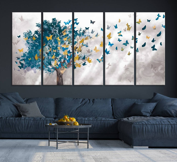 The modern dining room features Tree Butterfly Abstract Wall Art, adding a touch of nature-inspired decor.