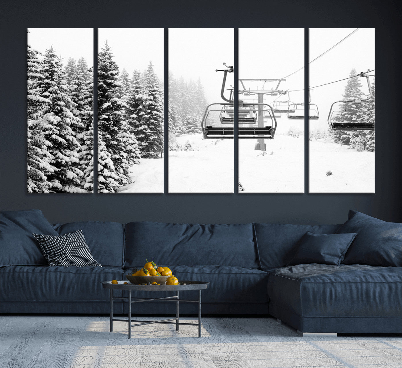 MGV-CV-60X31-5P - Ski Wall Art - Ski Lift Wall Art Canvas Print Snow Covered Spruce Trees Winter Wall Art Ski Skier Gift Ski Resort Canvas Wall Art