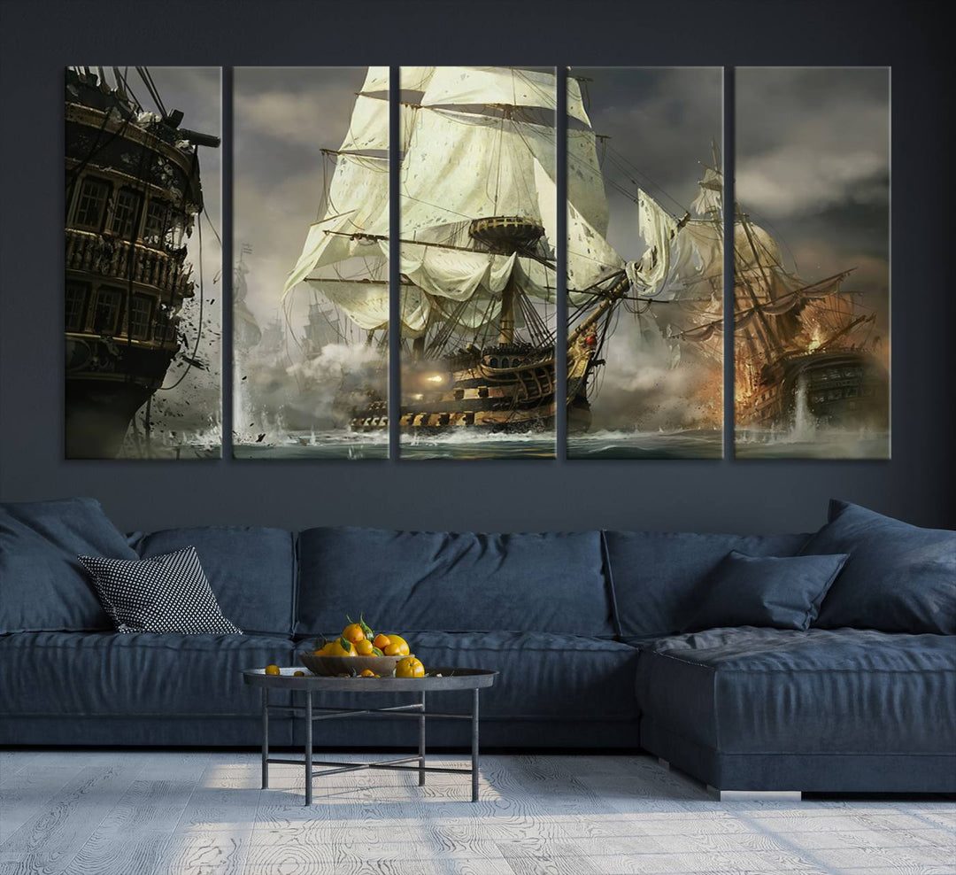 Featuring a dramatic Pirate Ship War Wall Art Canvas Print.