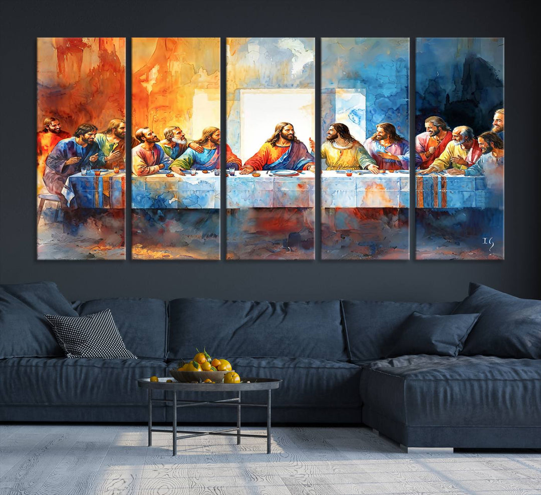 The Abstract Watercolor The Last Supper Wall Art with a gallery finish hangs prominently.