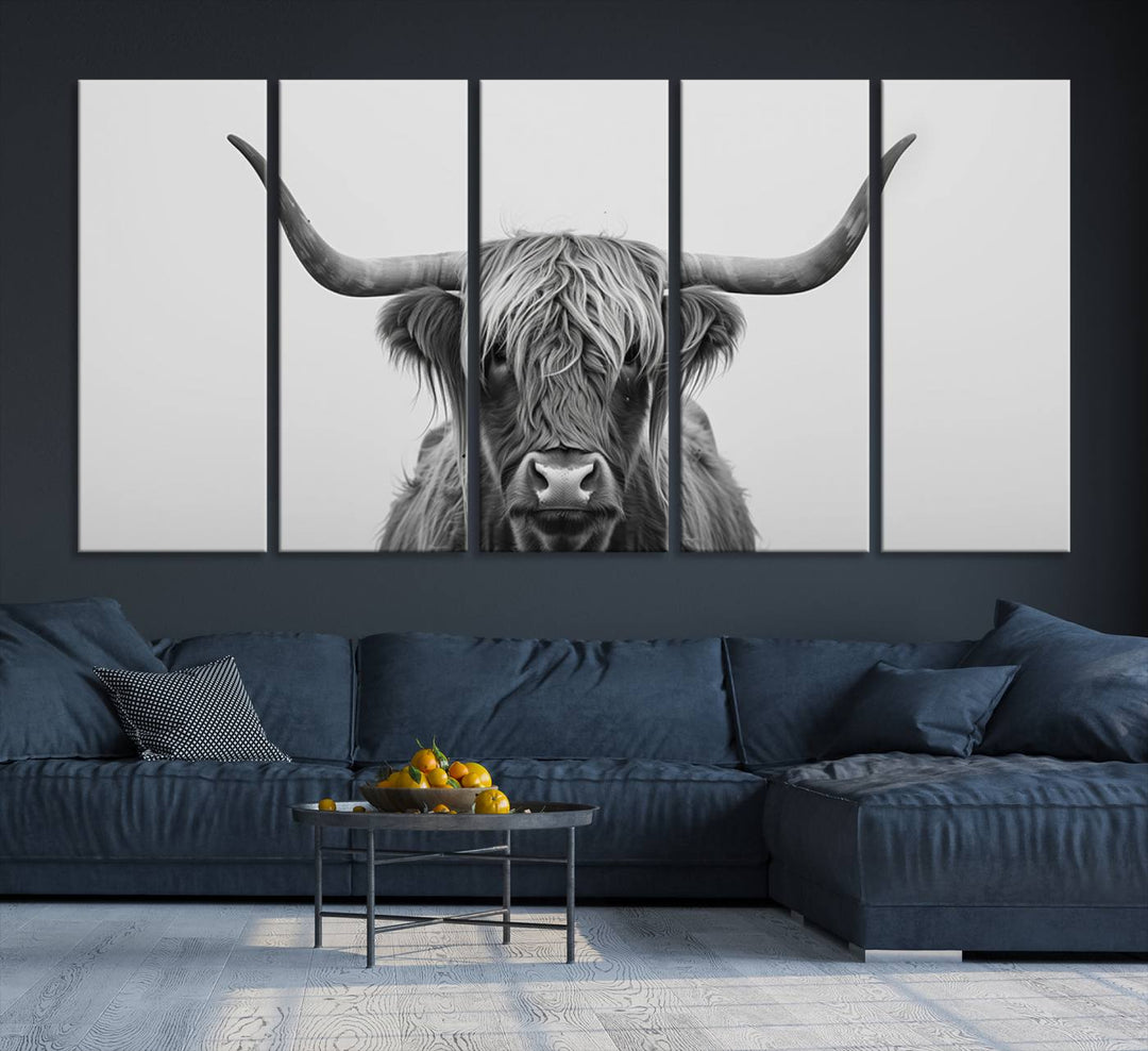 The Farmhouse Longhorn Wall Art Canvas Print adds rustic charm.