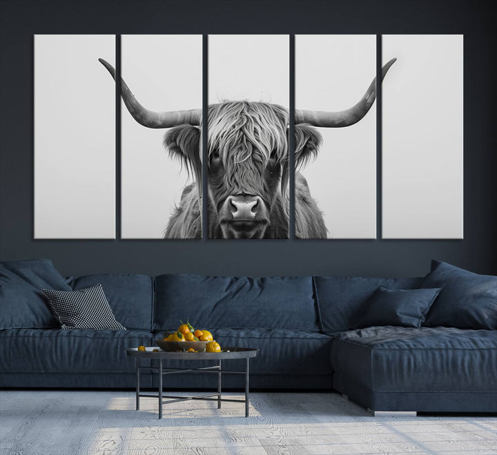 The Farmhouse Longhorn Wall Art Canvas Print adds rustic charm.